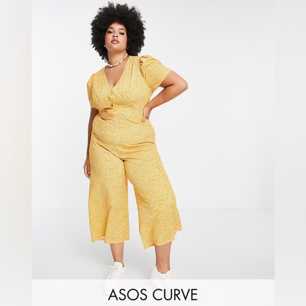 ASOS DESIGN curve tea jumpsuit in mustard floral